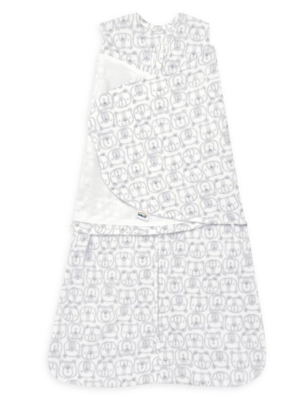 Halo Baby Sleep Sack Swaddle in White and Light Gray Bear Print